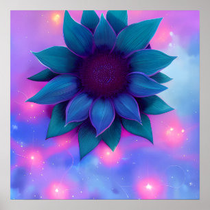 Affiche Tournesol bleu Turquoise pourpre
