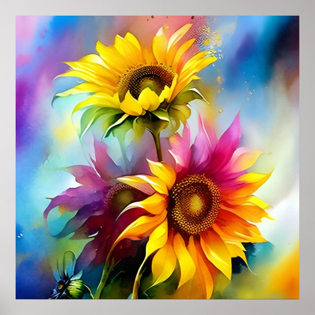 Affiche Tournesol coloré (Devant)