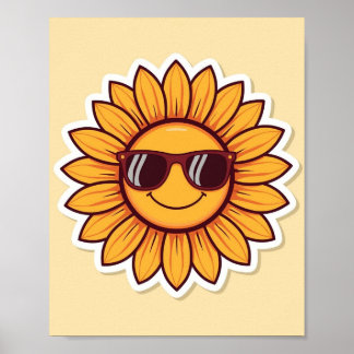 Affiche Tournesol Cool avec des Lunettes de Soleil