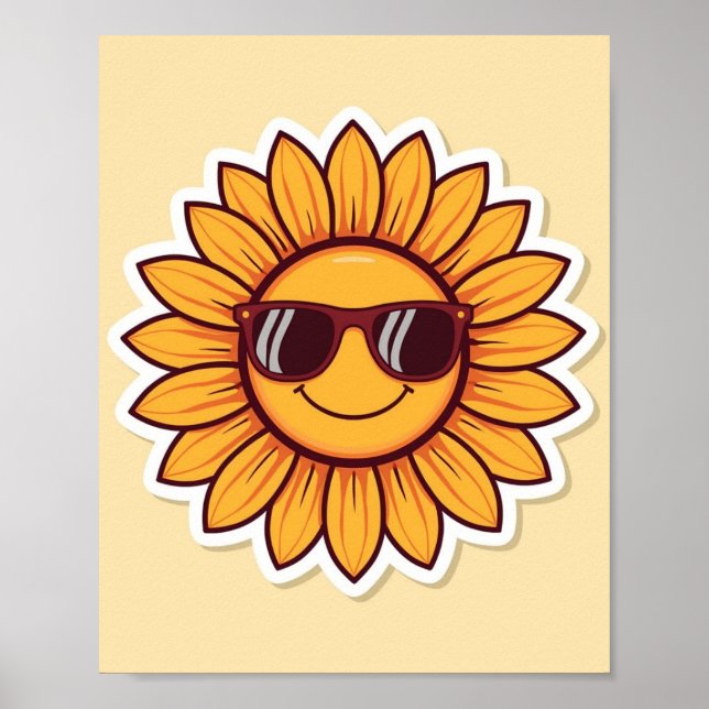 Affiche Tournesol Cool avec des Lunettes de Soleil (Devant)