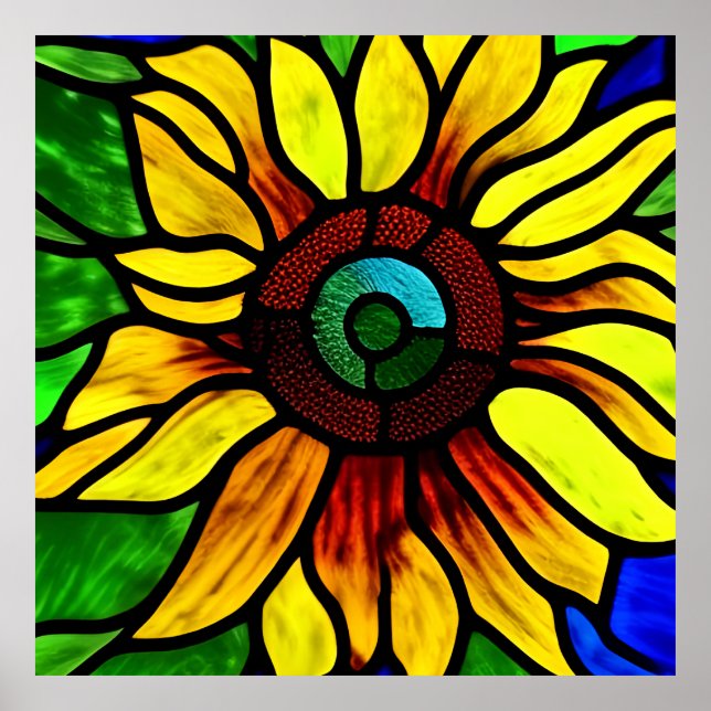 Affiche Tournesol de pays en verre teint rustique (Devant)