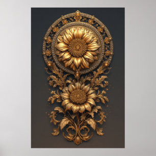 Affiche Tournesol doré pour Salon & Cadeau Luxueux