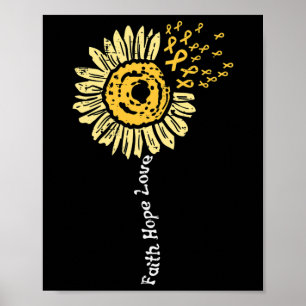 Affiche Tournesol Enfance Cancer Ruban Faith Hope Love