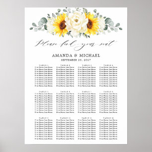Affiche Tournesol ivoire pivoine Mariage floral carte de s