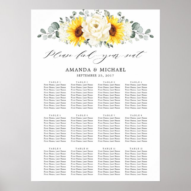 Affiche Tournesol ivoire pivoine Mariage floral carte de s (Devant)