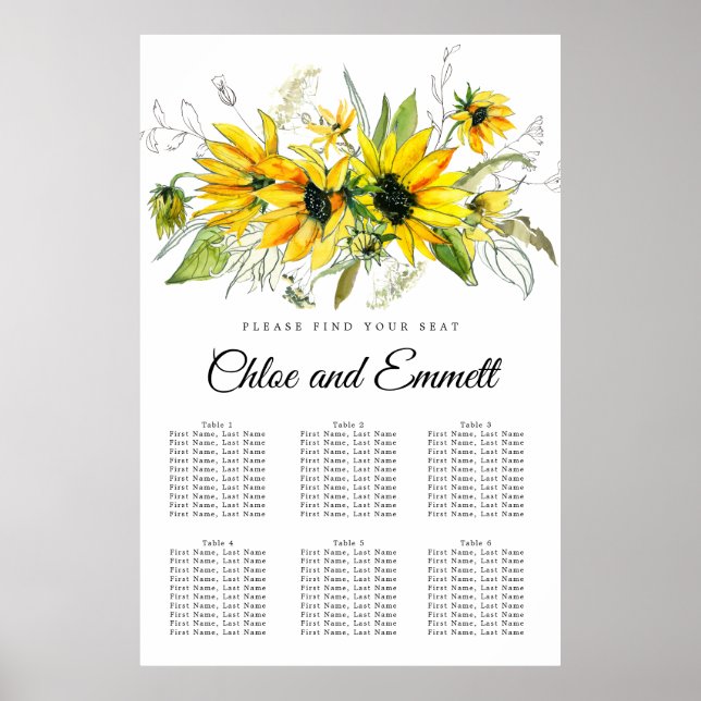 Affiche Tournesol Jaune moderne 6 tables (Devant)