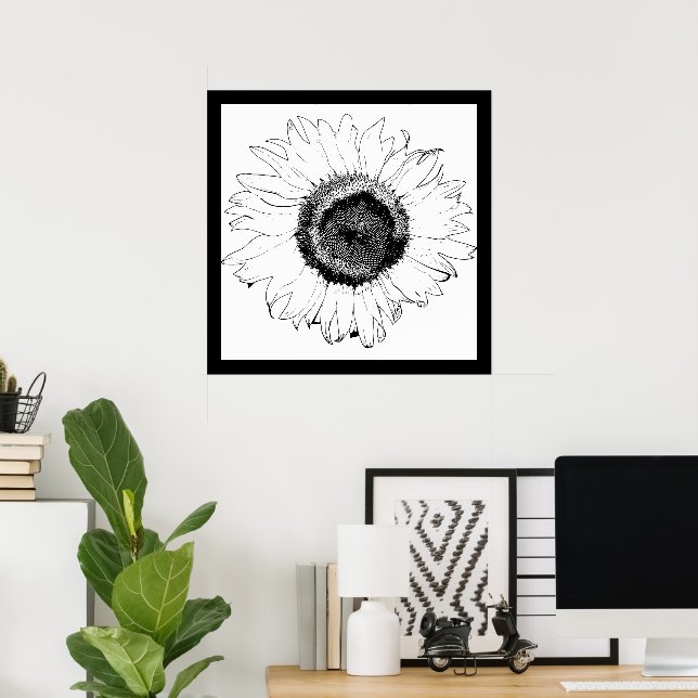 Affiche Tournesol noir et blanc (Bureau à domicile)