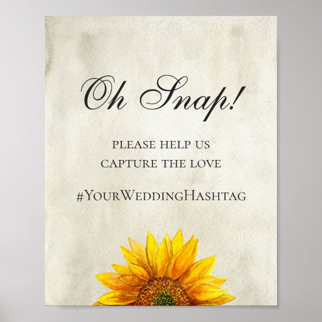 Affiche Tournesol. Panneau instagram mariage rustique. Has (Devant)