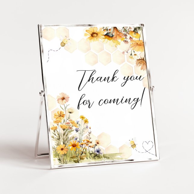 Affiche Tournesol Petit Merci de miel pour venir (Sunflower Little Honey Baby Shower Thank you for Coming Sign)