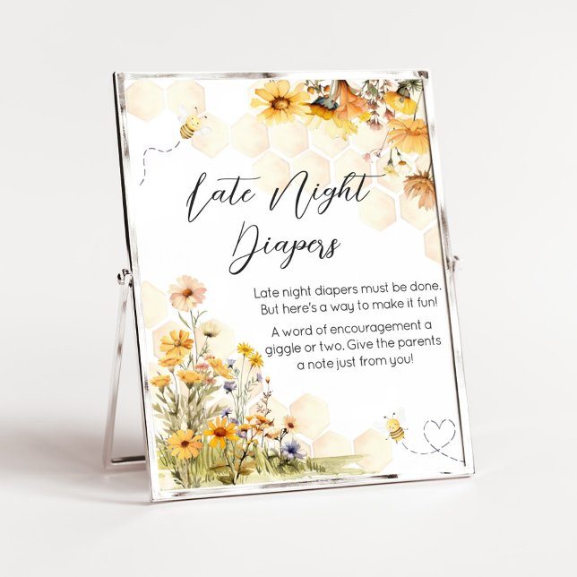 Affiche Tournesol Petit miel Diapositives nocturnes (Sunflower Little Honey Baby Shower Late Night Diapers Sign)