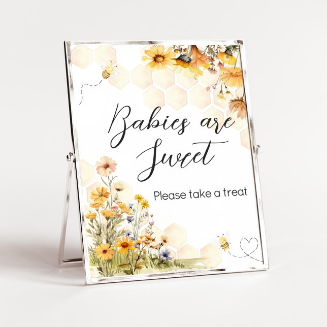 Affiche Tournesol Petit miel Les bébés sont doux (Sunflower Little Honey Baby Shower Babies are Sweet Sign)