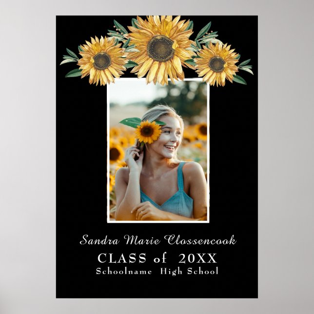 Affiche Tournesol photo Moderne Rustique Noir Graduation A (Devant)