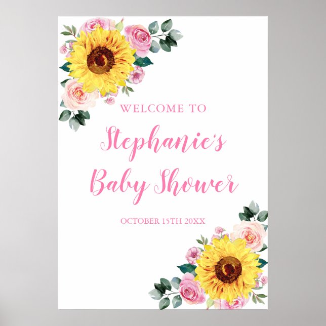 Affiche Tournesol rose Aquarelle Baby shower Floral (Devant)