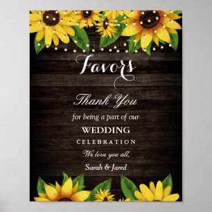 Affiche Tournesol Rustique Chaîne de bois Lumières Mariage