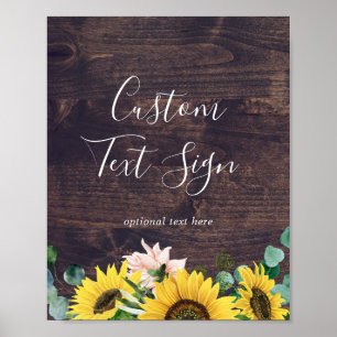 Affiche Tournesol rustique   Panneau texte personnalisé bo