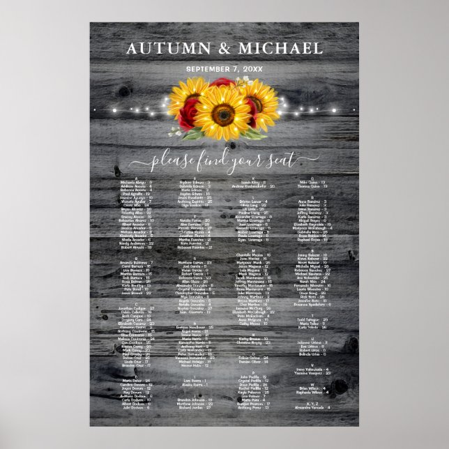 Affiche Tournesol Rustique Rouge Rose Mariage Cartes de si (Devant)