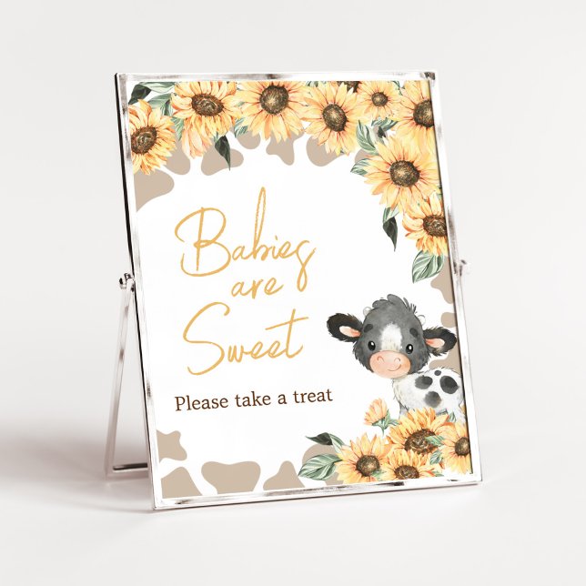 Affiche Tournesol Saint Vache Baby shower Les bébés sont d (Summer Highland Cow Baby Shower Babies are Sweet Sign)