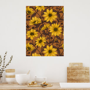 Affiche Tournesol sauvage, sunroot en jaune et marron