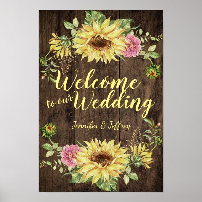 Affiche Tournesol sur Mariage campagnard rustique en bois (Devant)