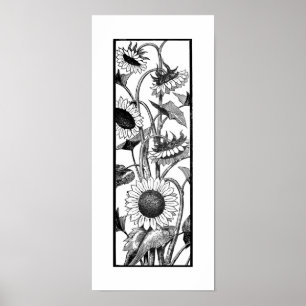 Affiche Tournesol Vertical Art Imprimer Noir Et Blanc