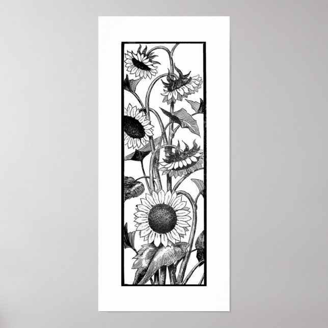 Affiche Tournesol Vertical Art Imprimer Noir Et Blanc (Devant)