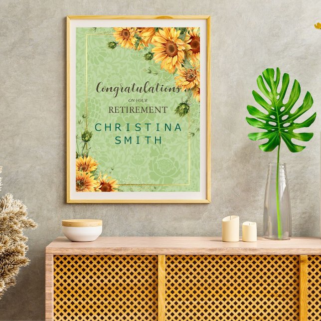 Affiche Tournesol Vintage Jardin Aquarelle Retrait (Sunflower Vintage Garden Watercolor Retirement)
