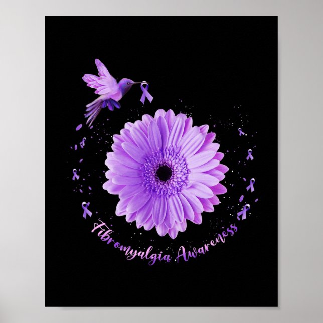 Affiche Tournesol violet Ribbon Fibromyalgie Sensibilisati (Devant)