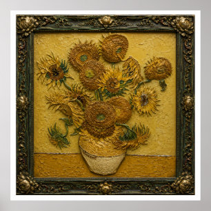 Affiche Tournesols dans un cadre orné   Murale florale vin