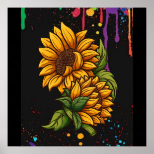 Affiche Tournesols dessiner art, tournesols amour