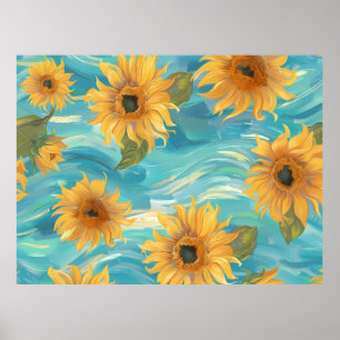 Affiche Tournesols en bleu