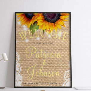 Affiche Tournesols en dentelle rustique mariage signe de b
