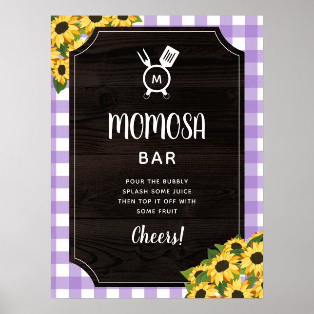Affiche Tournesols En vichy violet Monogramme Momosa Bar (Devant)