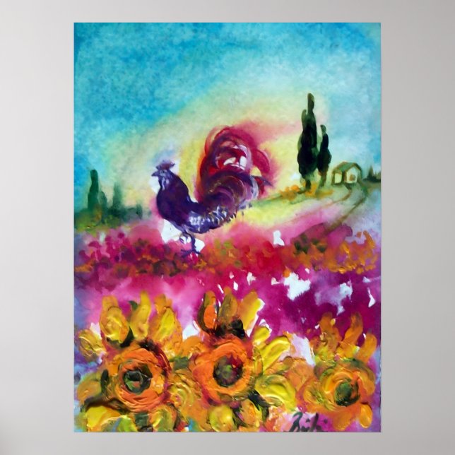 AFFICHE TOURNESOLS ET COQ NOIR (Devant)