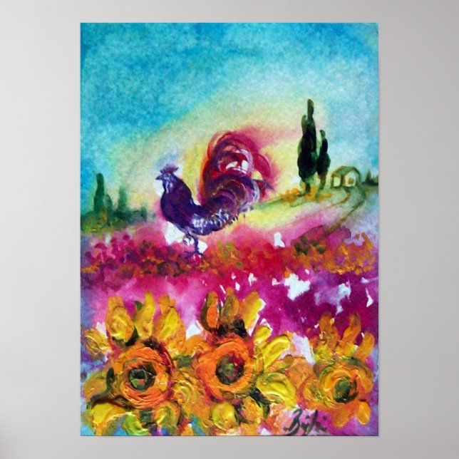 AFFICHE TOURNESOLS ET COQ NOIR (Devant)