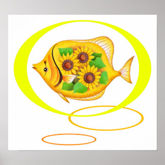 Affiche Tournesols et poissons tropicaux.