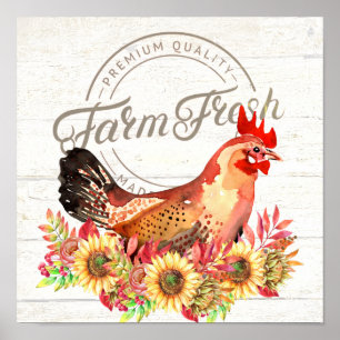 Affiche Tournesols et poulet de ferme frais