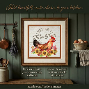 Affiche Tournesols et poulet de la ferme frais