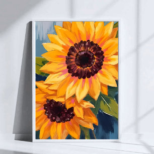 Affiche Tournesols jaunes   Peinture florale à l'aquarelle