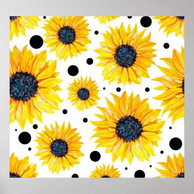 Affiche Tournesols jaunes sur fond blanc motif (Devant)