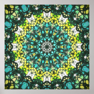 Affiche Tournette à salade – Motif mandala vert jaune
