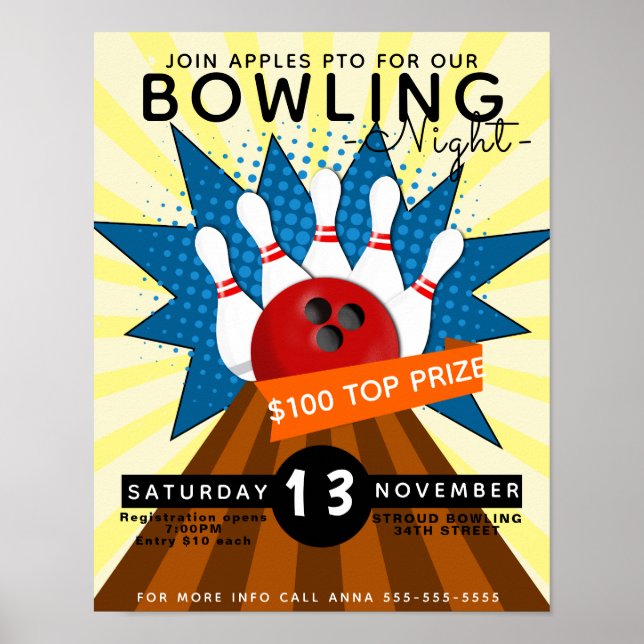 Affiche tournoi de bowling, tournoi de bowling (Devant)