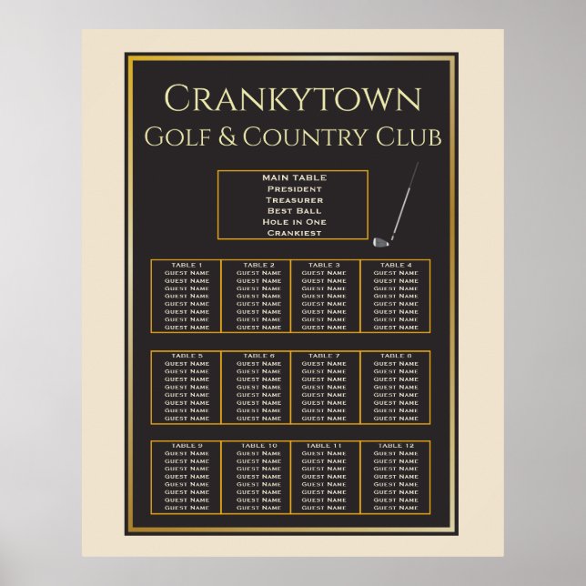 Affiche Tournoi de golf 🏌 Carte des places (Devant)