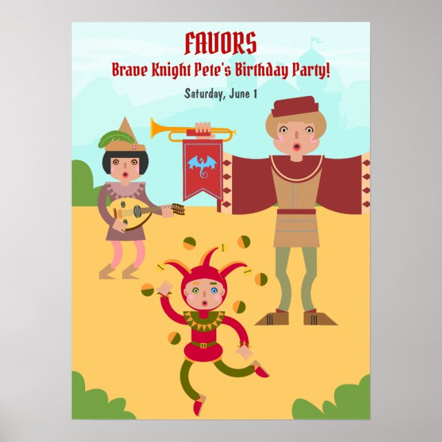Affiche Tournoi médiéval des chevaliers fête d'anniversair (Devant)