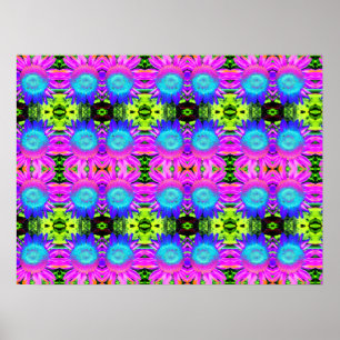 Affiche Tournsoleil abstraits bleus, fleurs mandala