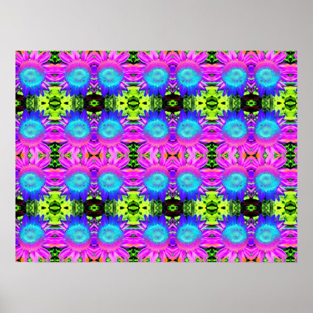 Affiche Tournsoleil abstraits bleus, fleurs mandala (Devant)