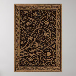 Affiche Tournures Florales Marron Vintage