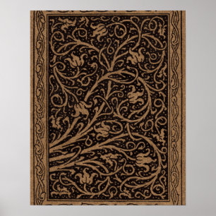 Affiche Tournures Florales Marron Vintage
