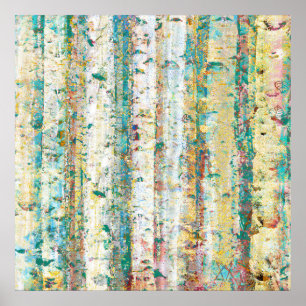 Affiche Tourquoise et crème Birch Arbres Abstraits
