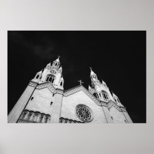 Affiche Tours de clocher d'église noir et blanc