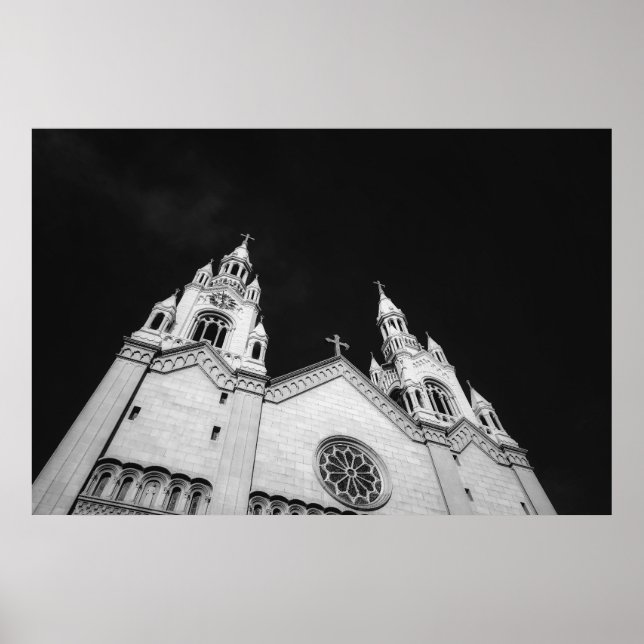 Affiche Tours de clocher d'église noir et blanc (Devant)